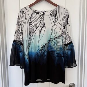 Alfani Blouse Tunic top w/ Ruffle Bell Flowy Sleeves Back zipper M Medium